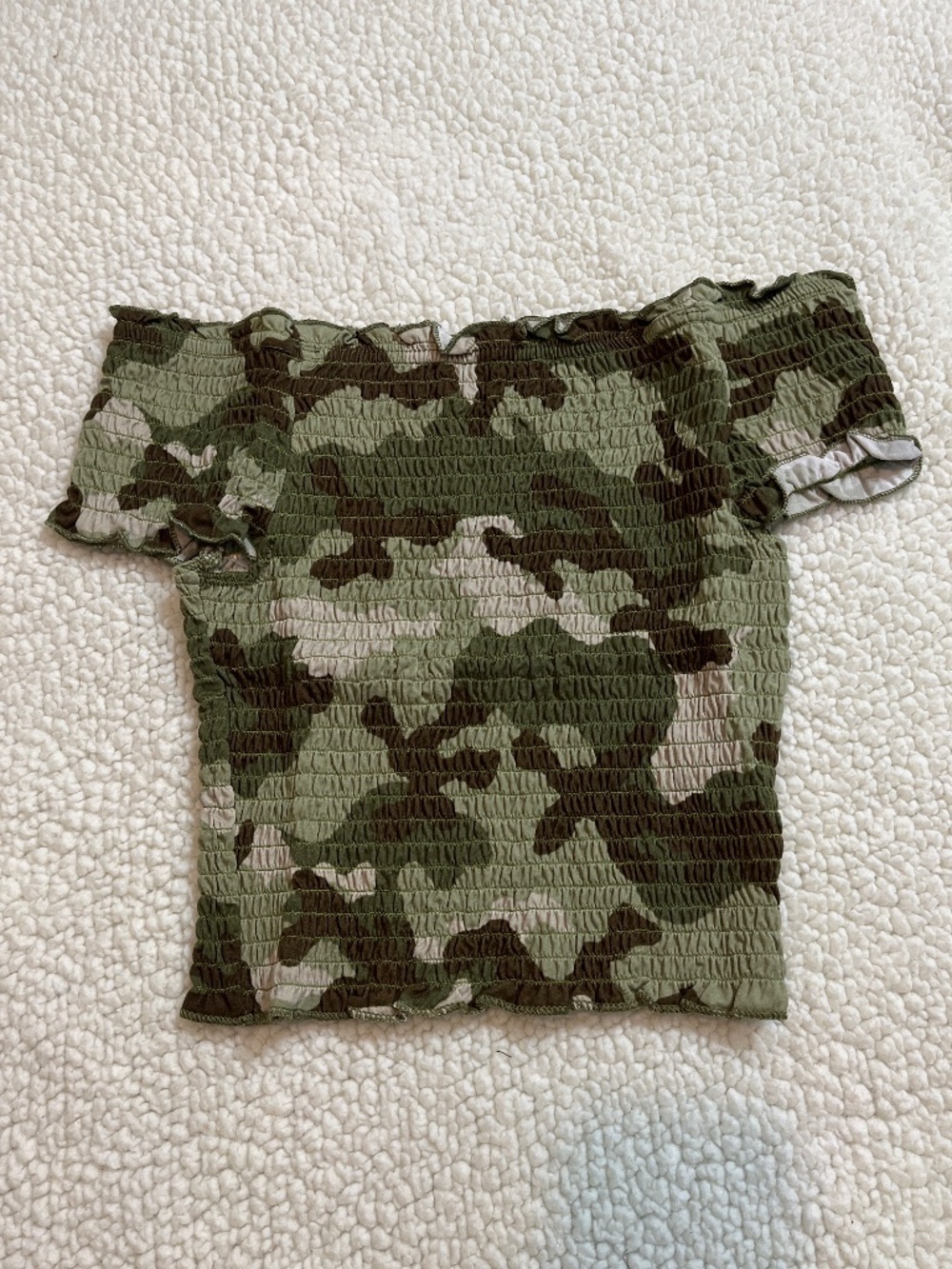 NEW Off-Shoulder Crop Tube Top Green Camo, Fashion Nova, Small, Juniors